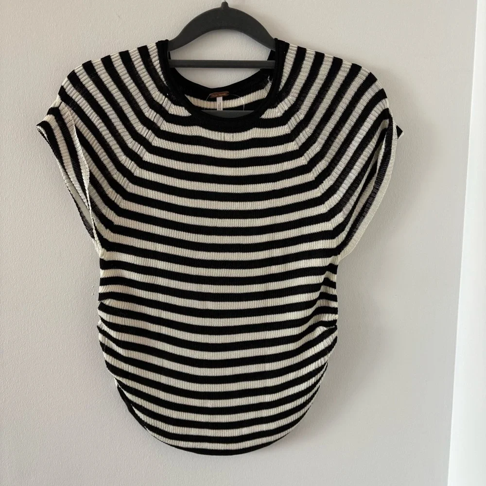 FREE PEOPLE Slinky‎ Baby Tee Black White Striped Combo Size M NWT Bloggers’ Fav!